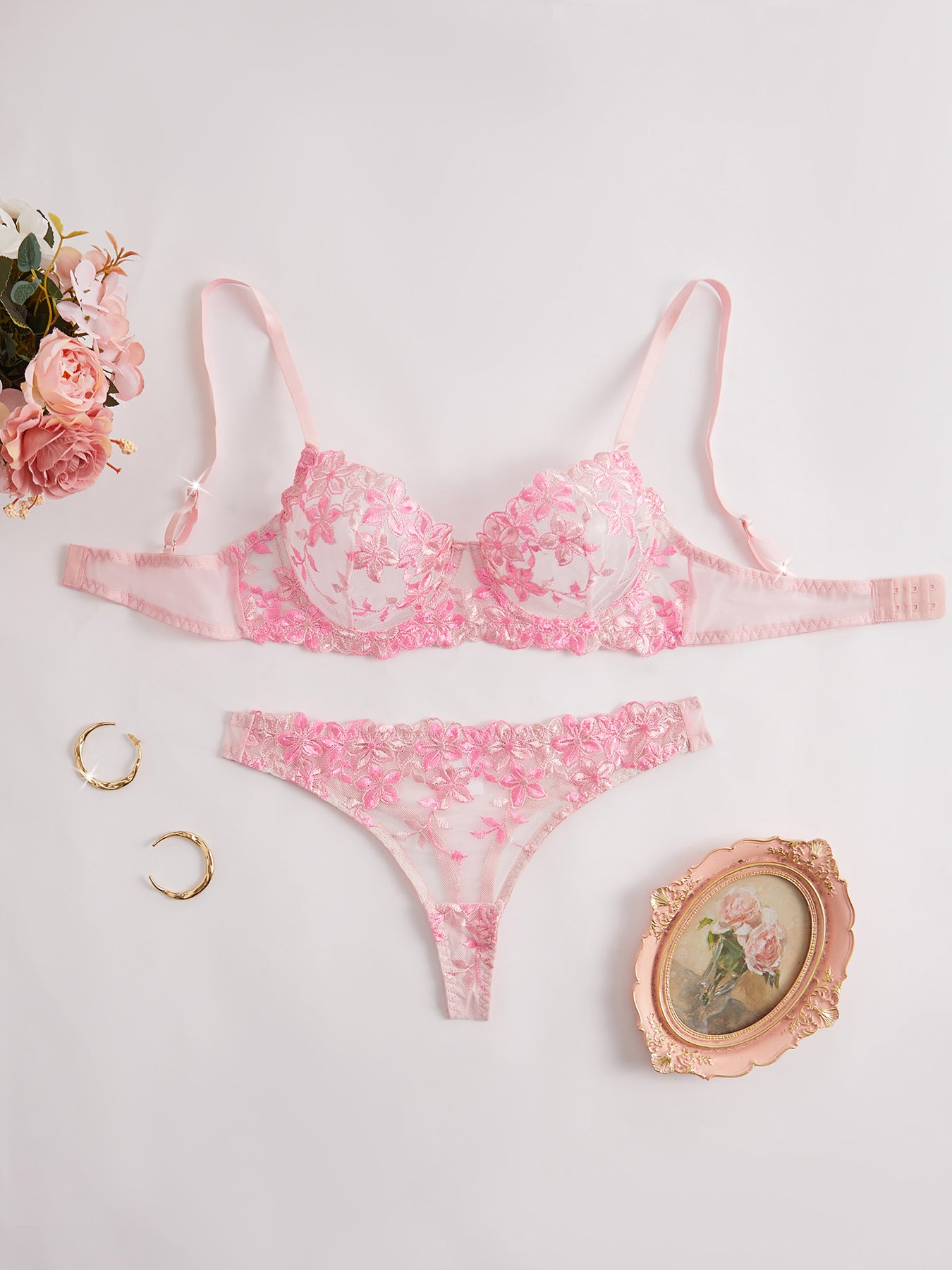 Valentines Day Gift Elegant Romantic Charming Sexy Transparent Flower Lace Womens Lingerie